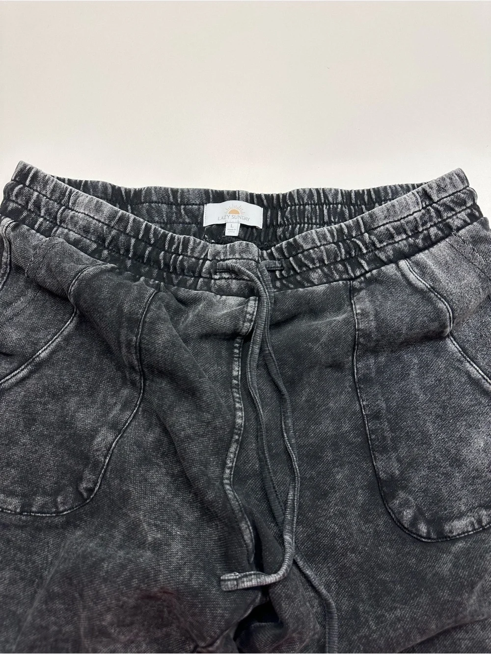 Lazy Sunday Washed Black Wide-Leg Crop Cotton Pants Drawstring Waist Size Large
